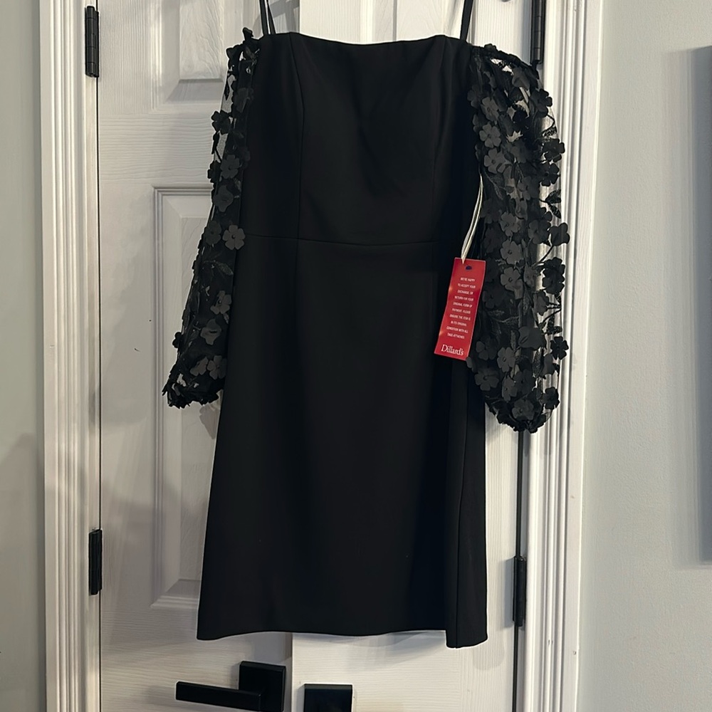 Eliza J black sheath dress size 8 but altered in length and sleeve